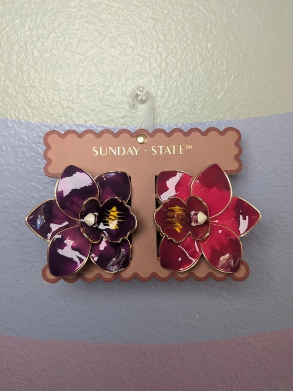 Sunday State Floral Hair Clips in Purple & Red NIB